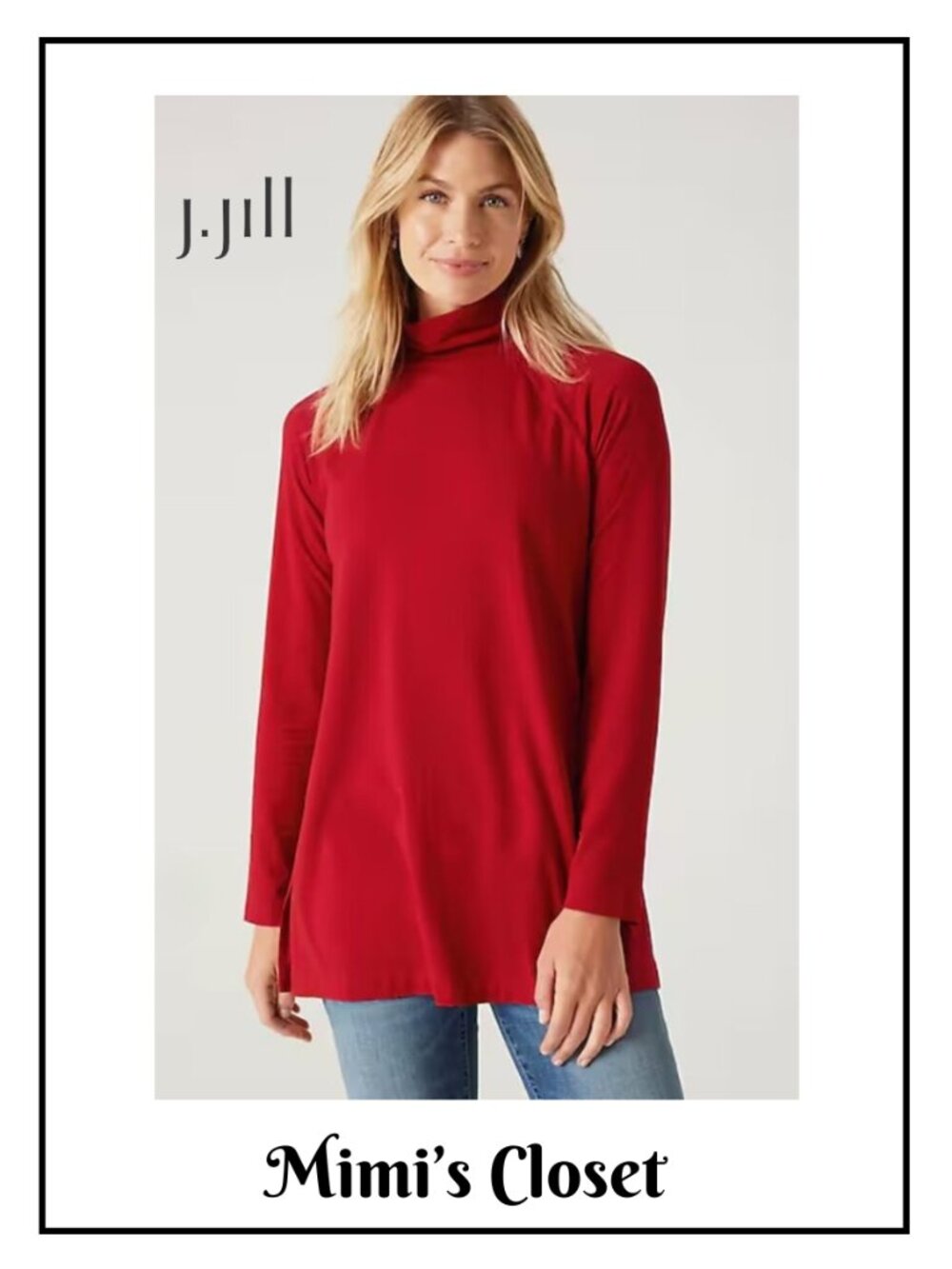 J.JILL Luxe Supima High-Low Turtleneck Tunic - Red - M